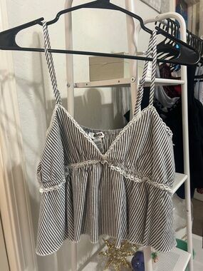 Tilly's Black and White Striped Spaghetti Strap Peplum Camisole